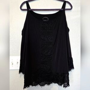 Black Lace Trimmed Cold Shoulder - 1X